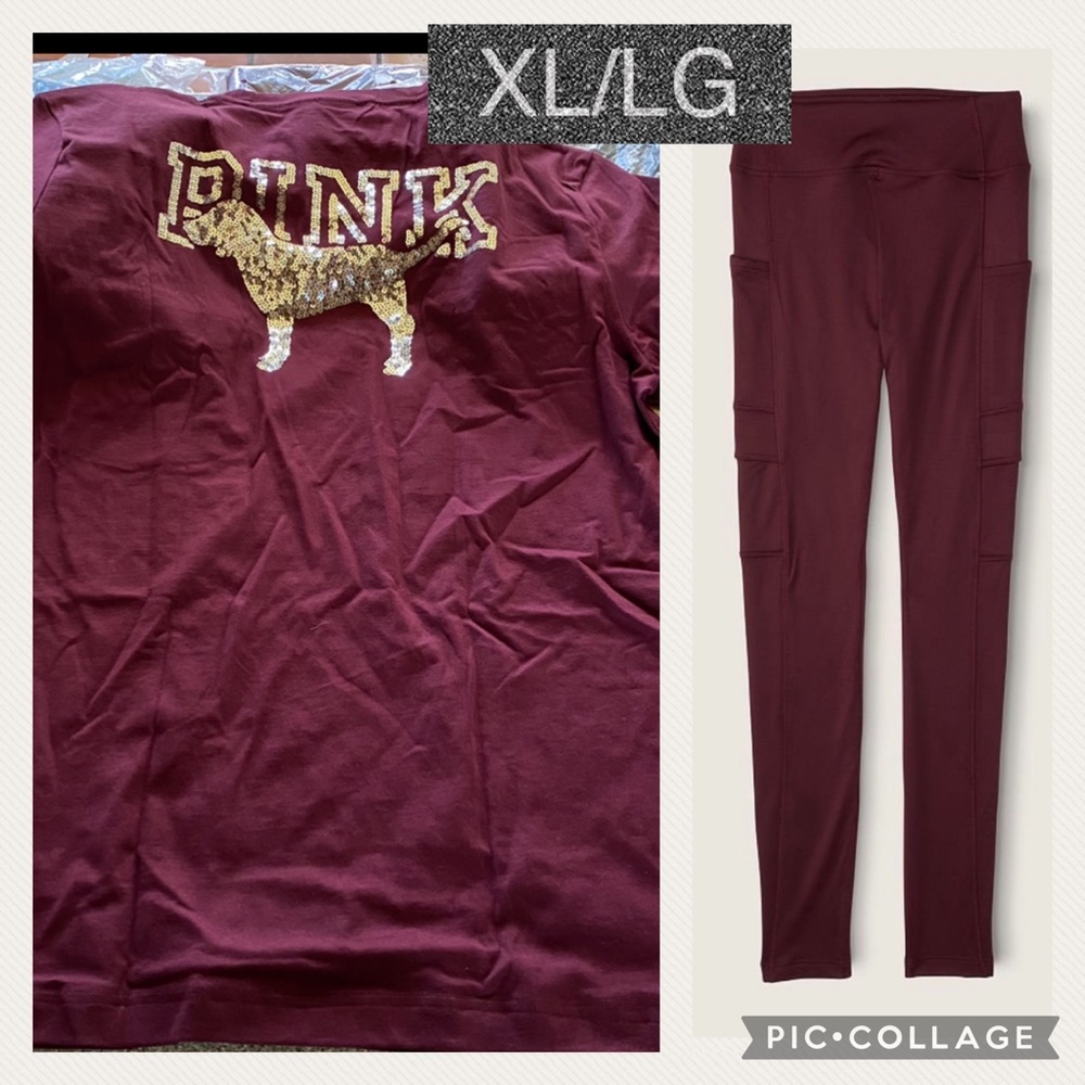 Vs pink varsity high waist full length winter legging bling short sleeve tee